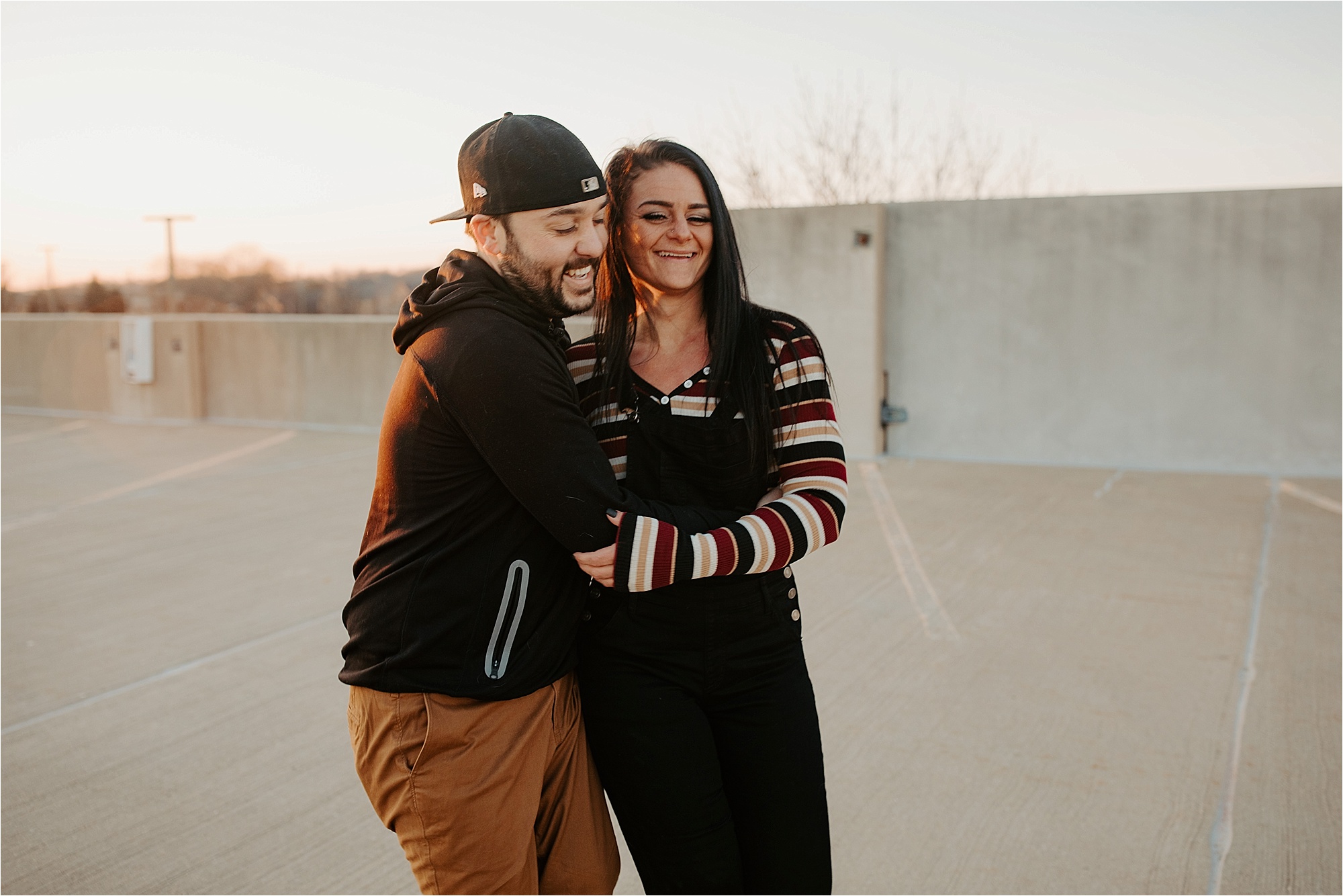 Playful Sunset Engagement Session in Downtown Kankakee Illinois