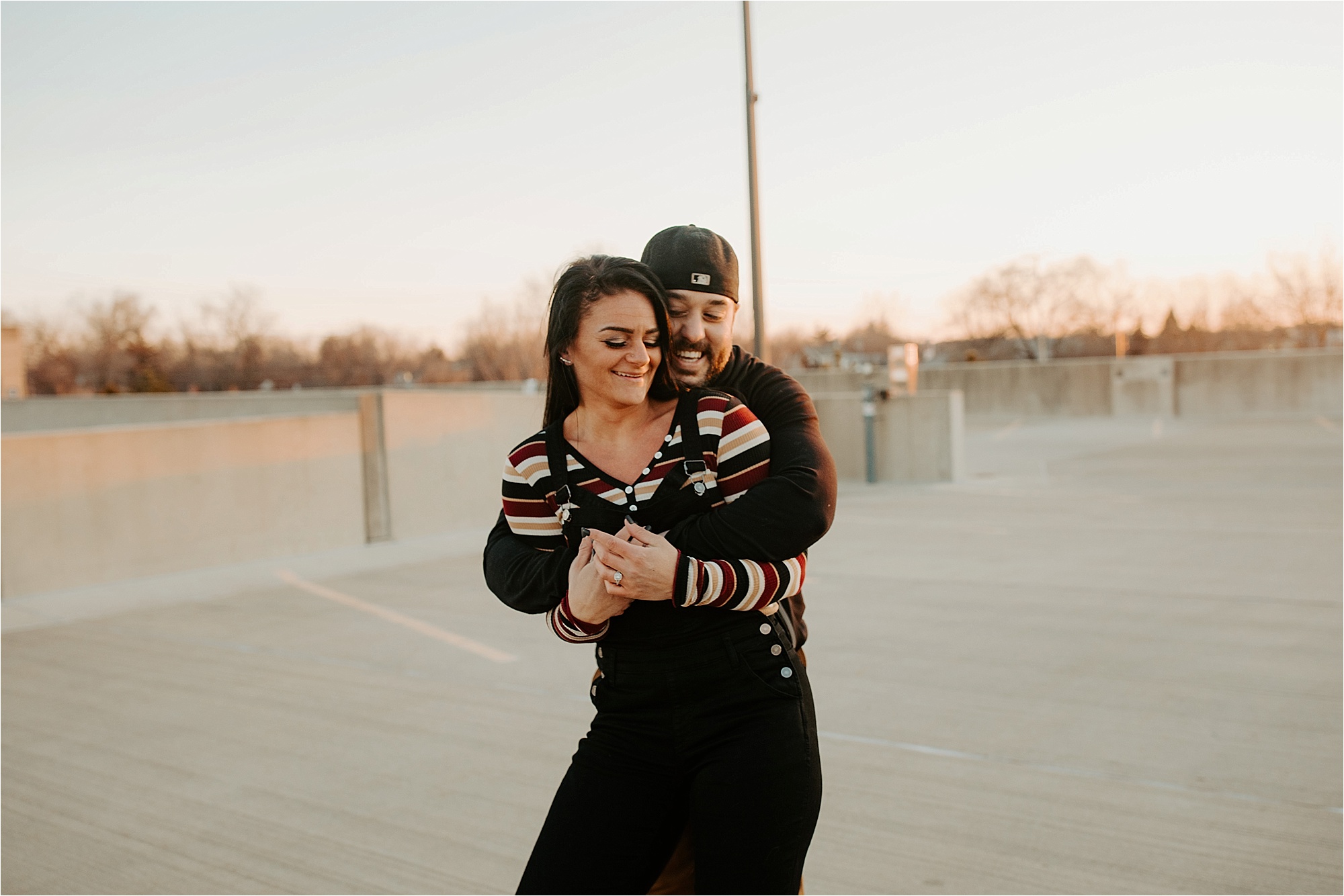 Playful Sunset Engagement Session in Downtown Kankakee Illinois
