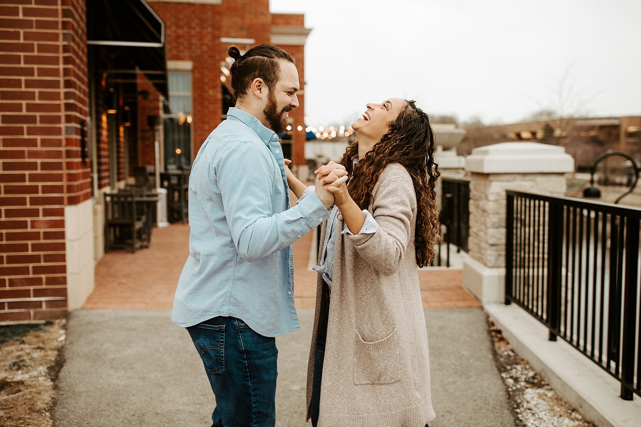 fun couples session along the riverwalk in Naperville, IL. Krystal Richmond Photography