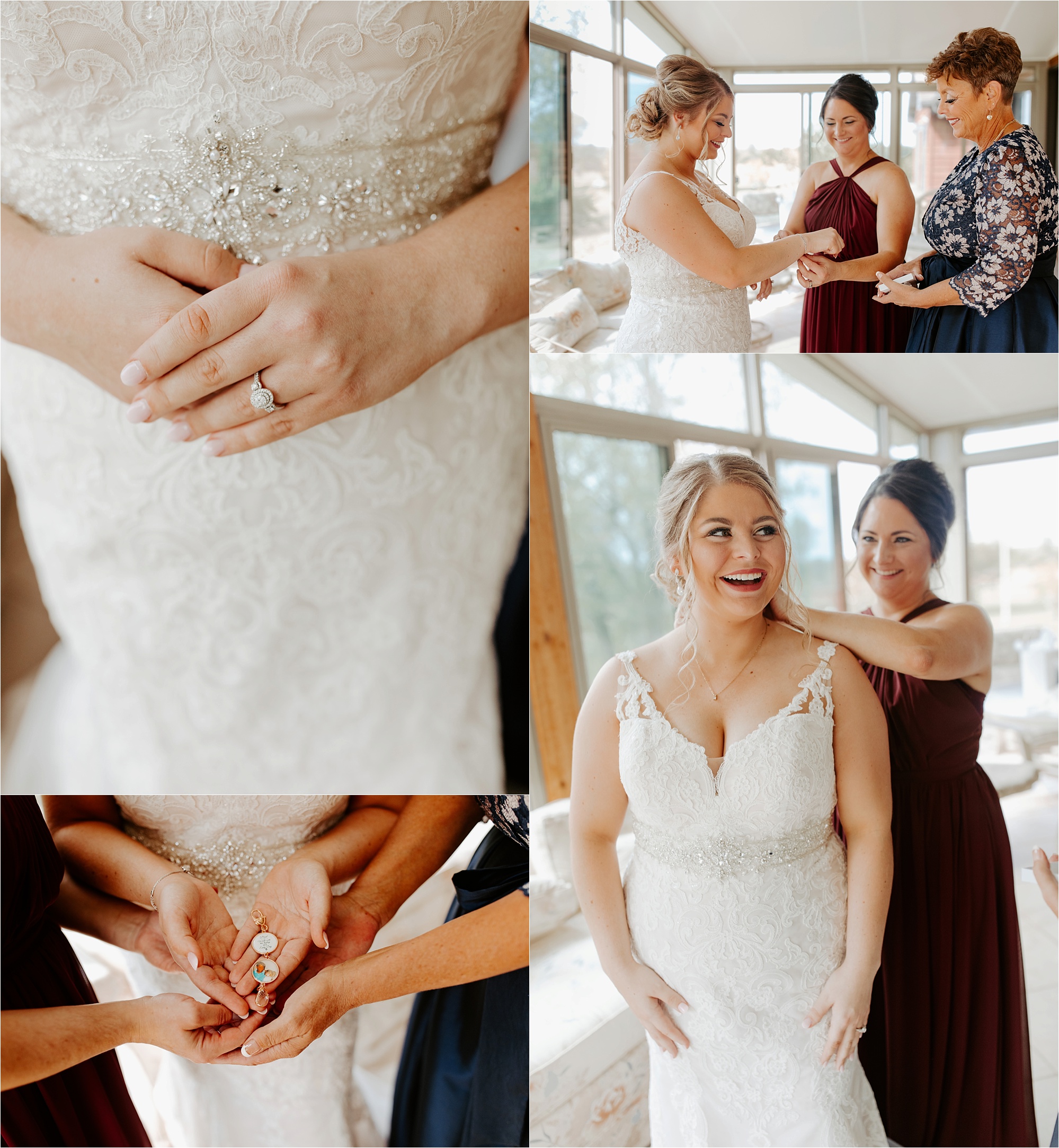 Bride getting ready with mom and sister. Chicago Wedding Photographer