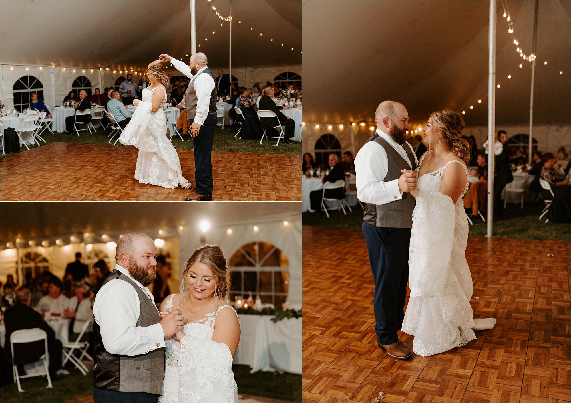 Bride and Groom First Dance - Tent Reception. Chicago Wedding Photographer
