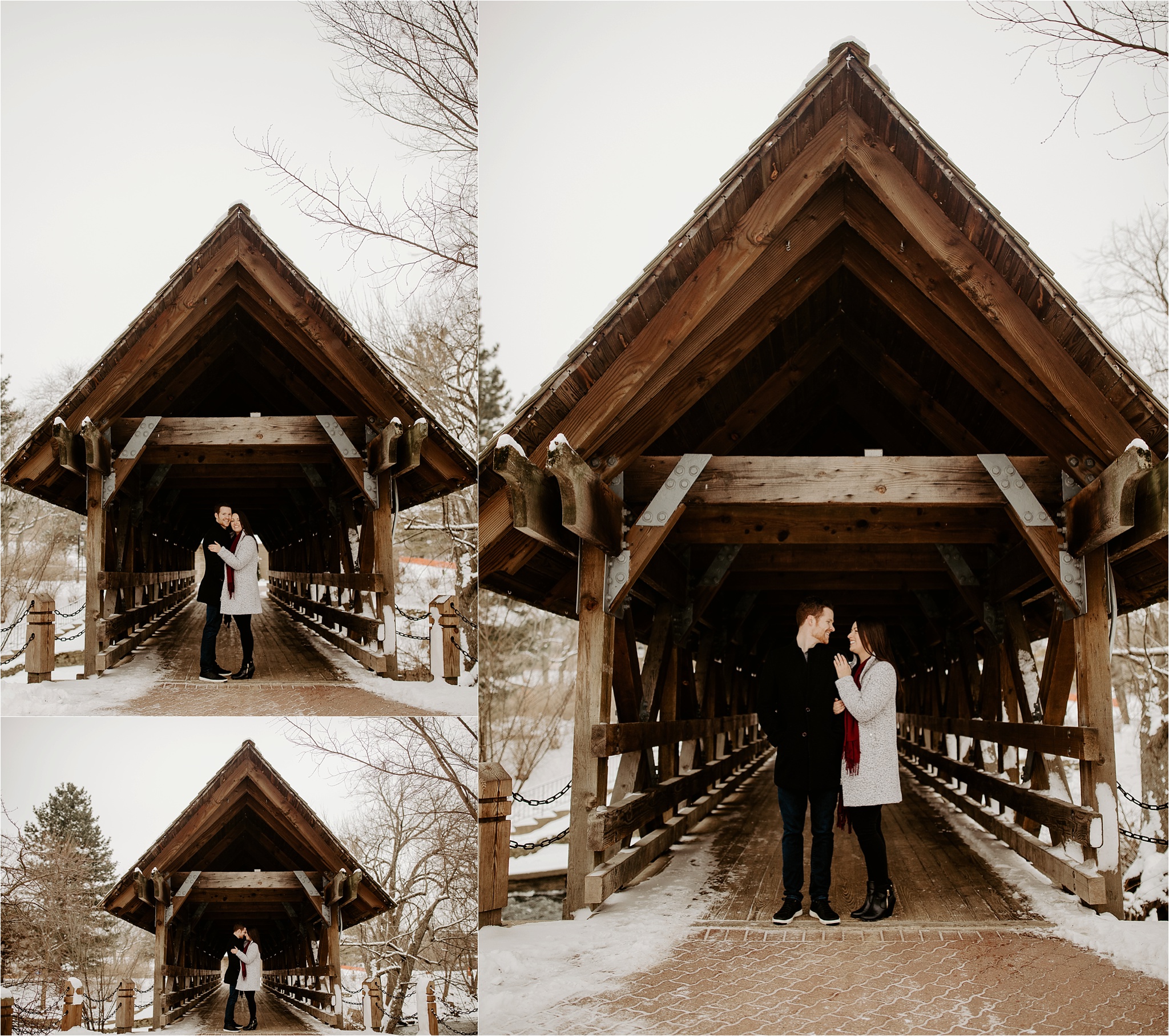 Winter Engagement Photos at Naperville, IL Riverwalk. Chicago Wedding Photographer. Krystal Richmond Photography