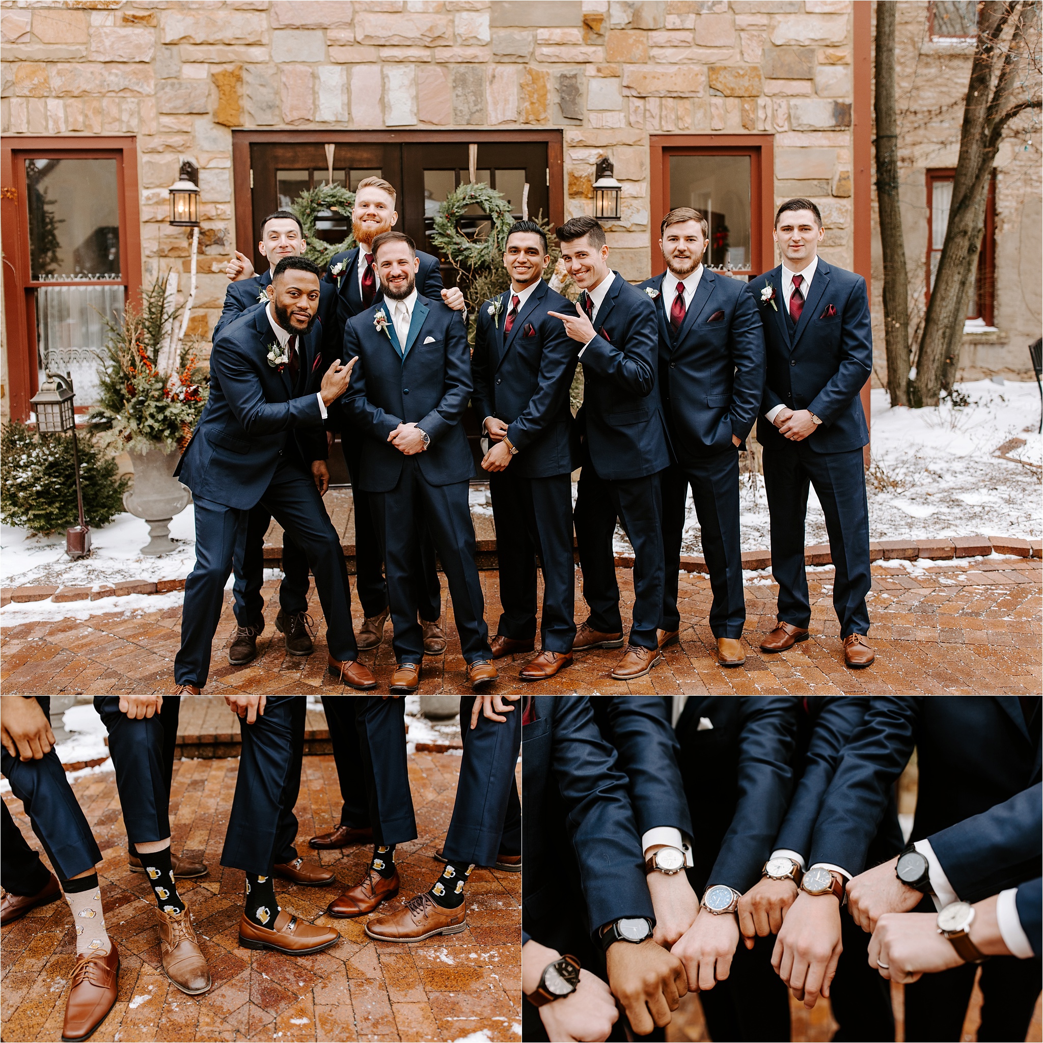 Groomsmen Portraits. Winter Wedding Day. Chicago Wedding Photographer.